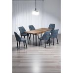 Luna Ceviz 80 x 132 Açılabilen Sunta Masa Siyah Metal Ayaklı Mutfak Masası 6 Kot Desen Füme Sandalye