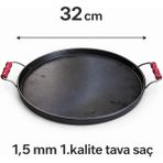 Luna Çeyiz Hediyelik 32 cm Kenarlı Kavurma Sacı – Geleneksel Et Sacı-Tahta Kulplu Kara Sac Tava - Siyah - 32 CM - 37 CM - 42 CM - 47 CM