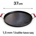 Luna Çeyiz Hediyelik 37 cm Kenarlı Kavurma Sacı – Geleneksel Et Sacı-Tava Saç-Tahta Kulplu Kara Sac Tava - Siyah - 32 CM - 37 CM - 42 CM - 47 CM