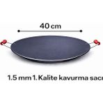 Luna Çeyiz Hediyelik 40 cm Kavurma Sacı –Geleneksel Et sacı,Ahşap Kulplu Kara Sac Tava – 1.5 mm Kalınlık – Ocak, Mangal ve Kamp Uyumlu - Siyah