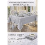 Luna Çeyiz Hediyelik,Colber Leke tutmaz Yemek Masa Örtüsü Takımı 12 Kişilik 26 Parça – Gri - 160 x 220 cm