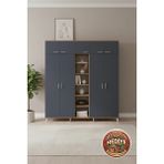 Luna Dolap 12 Raflı 9 Kapaklı 2 Askılı 220X44X243 Çam-Antrasit/çam - Antrasit - Çam