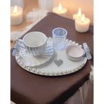 Luna İncili Gümüş Damat Kahve Tepsisi GRİ