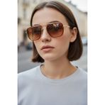 Luna Jewelry Retro Kare Cam Metal Çerçeve Kadın Güneş Gözlüğü - Gradyan Kahverengi
