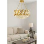 Luna Lighting Firuze Model Gold Kaplama Şık Taşlı Salon Antre Oturma Misafir Odası Modern Avize