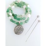 Luna Luster 18 Ayar Altın Kaplama Ay Taşı Aventurin Doğal Yaşam Çiçeği Otantik Tasarım Kadın Gümüş Çakra Set