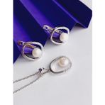 Luna Luster 18 Ayar Altın Kaplama Beyaz Inci Asimetrik Modern Tasarım Kadın Gümüş Set Kolye Küpe