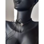 Luna Luster 18 Ayar Altın Kaplama Işıltılı Örme Siyah Haç Ip Tasarım Kadın Choker Gümüş Kolye Doğum Günü Hediye