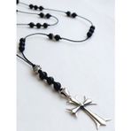 Luna Luster 18 Ayar Altın Kaplama Siyah Onyx Doğal Taşlı Gotik Tasarım Haç Çarpı Erkek Gümüş Kolye