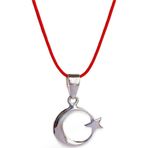 Luna Luster 925 Ayar Gümüş Kırmızı İp Bayrak Ay Yıldız Tasarım Kadın Choker Kolye
