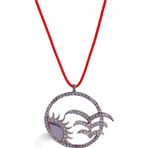 Luna Luster 925 Ayar Gümüş Kırmızı İp Güneş Madalyon Tasarım Kadın Choker Kolye