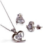 Luna Luster 925 Ayar Gümüş Rodyumlu Heart Kalp Küpe Kolye Ucu Trend Kadın Set Öğretmenler Günü Hediye