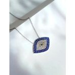 Luna Luster 925 Ayar Gümüş Zirkon Taşlı Trend Tasarım Mavi Nazar Boncuk Kadın Kolye Anneler Günü Hediyeb