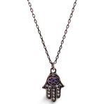 Luna Luster 925 Gümüş Hamsa Fatıma Ana Eli Mor Tasarım Kadın Kolye