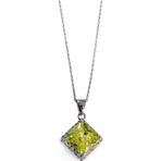 Luna Luster 925 Gümüş Peridot Taşlı Kare Baget Tasarım Işıltılı Kadın Kolye