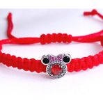 Luna Luster Gümüş Kırmızı İp Mıckey Mause Tasarım Charm Kadın Bileklik Yılbaşı Yeni Yıl Hediye