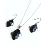 Luna Luster Gümüş Lapis Lazuli Taşlı Kare Tasarım Kolye Küpe Kadın Set Doğum Günü Hediye