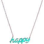 Luna Luster Gümüş Pan Tasarım Mineli Happy Neon Yeşil Mutlu Kadın Kolye Sevgililer Günü Hediye
