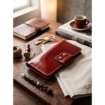 Luna Luster Hakiki Deri Vintage Tasarım Unisex Telefon Bölmeli Seyahat Cüzdanı & Pasaportluk & Portföy Çanta - Taba