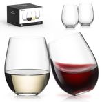 LUNA & MANTHA Stemless Şarap Kadehi 4'lü Set, Günlük Kullanım için Kristal Kırmızı Beyaz Şarap Kadehleri, Ev Barı, Akşam Partisi, Doğum Günleri, Duş, Yeni Eve Taşınma Hediyesi - 18 oz Şeffaf