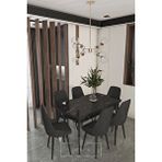 Luna Serisi, 80x132 Açılabilir Mdf Mutfak Ve Yemek Masası Takımı 6 Adet Siyah Sandalye
