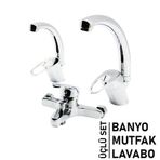 Lunaev 3LÜ Set Banyo - Evye Mutfak - Lavabo Aç Kapa Mix Batarya Musluk