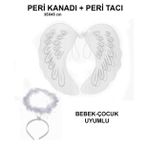 Lunaev Beyaz Otrişli Dantel Tüllü Peri Kanadı ve Peri Tacı Seti 45x40 cm Parti Kostümü
