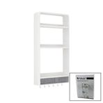 Lunaev BEYAZ YAPIŞKANLI DUVAR ORGANİZERİ PLASTİK 3 RAF=14CM-19CM-30CM - 2 ÇEKMECE=40CM - 6 ASKI 19 PARÇA