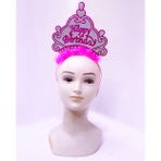 Lunaev Happy Birthday Neon Pembe Renk Doğum Günü Tacı 24x15 cm Parti Taçları