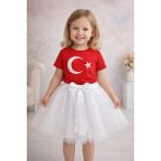 Lunas Tekstil Kız Çocuk Fiyonklu Hayal Tüllü Tütü Etek Beyaz - 5 Yaş