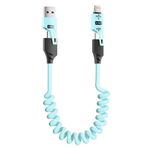Lunatic 0860 USB Type-C Lightning 4'ü 1 Arada 65W PD Hızlı Şarj Data Kablosu 1.5m Spiral Çevirici Akıllı Hibrit Bağlantı (4-in-1)