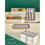 Lunch Box 2 Katlı Krem Çatal Kaşıklı Saklama Kabı 1003 Beslenme Kutusu Bölmeli Yemek Kutusu - 100 ml - 079 Buz Beyazı