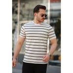 Lune Store Erkek Çizgili Kısa Kollu T-Shirt - Siyah - Beyaz - 2XL