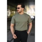 Lune Store Erkek Fitilli Bisiklet Yaka Kısa Kollu Tişört - Haki - 2XL