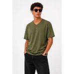Lune Store Erkek V Yaka Basic Tişört Kısa Kol Yazlık Regular Fit T-Shirt - Haki - M