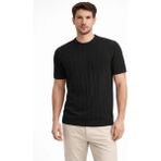 Lune Store Erkek Yazlık Fitilli Triko Tişört Kısa Kol Bisiklet Yaka T-Shirt - Siyah - XL