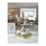Luniva Home Dekoratif Mermer Desenli Tepsili Ev,Ofis Ve Hediyelik Aksesuar Modern Obje Seti(Çiçekler Dahildir)