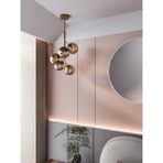 LUNO Modern Eskitme Metal Gövdeli 5'li Bal Cam Küre Avize | Tavan Aydınlatma Avize Modeli - Eskitme - Bal Rengi