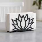 Lunoart Lotus Çiçeği Tasarımlı Metal Peçetelik | Modern Masa Dekoru - Siyah