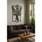 Lunoart Metal Duvar Tablosu Çiçekli Vazo Desenli | Modern Salon Duvar Dekoru