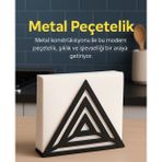 LUNOART Modern Metal Peçetelik | Üçgen Desenli Masaüstü Peçete Tutucu | Şık Sofra Aksesuarı