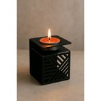 LUNOART Tekli Metal Mumluk – Geometrik Desenli Siyah Modern Dekoratif Mumluk