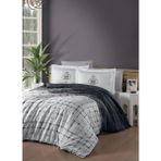 Luoca Patisca Baskılı Saten Çift Kişilik Nevresim Takımı Melory - Gri - Antrasit - 200 x 220 cm