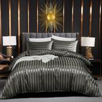 Luofanfei Çizgili nevresim takımı, gri, 200 x 220, saten, parlak, parlak saten, gri nevresim takımı, yaz, tek renk desenli, ipek, düz, lüks, fermuarlı ve yastık kılıflı çift kişilik yatak seti, 80 x