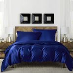 Luofanfei Nevresim takımı mavi 135 x 200 parlak saten tek renkli deniz mavisi nevresim takımı ipek düz lüks nevresim takımı parlak saten polyester tek kişilik yatak fermuarlı ve yastık kılıfı 80 x 80