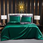 Luofanfei Saten nevresim takımı, 135 x 200, 4 parça, yeşil, koyu yeşil, parlak, ipek, düz, çift taraflı nevresim takımı, parlak saten, lüks, tek renk, altın, gri desenli, fermuarlı nevresim takımı, 80