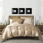 Luofanfei Saten nevresim takımı, altın, 135 x 200, parlak sarı, tek renkli, nevresim takımı, ipek düz, lüks nevresim takımı, parlak saten, polyester, fermuarlı ve yastık kılıflı tek kişilik yatak 80 x