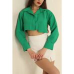 Luord - Store Poplin Crop Gömlek Yeşil S3060 - 36