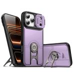 LUOTANL Askeri kılıf, iPhone 17 Pro Max/17 Pro/Air/17 için, küçük stant sürgülü kamera darbe emici kapak, ultra ince mat PC kılıf, lila, Air
