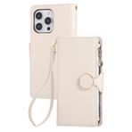 LUOTANL Cüzdan Kılıf iPhone 16 Pro Max/16 Pro/16 Plus/16 için, Bileklik Deri Kılıf Çoklu Kart Bölmesi Erkek ve Kadın için, Yuvarlak Mıknatıslı Düğme Koruyucu Kılıf, Bej, 16 Pro Max